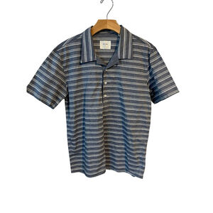 Billy Reid Polo Shirt Mens Size M Gray White Striped Linen